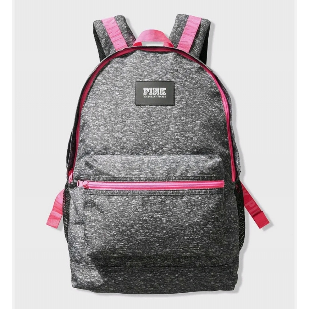Victoria's Secret PINK Campus Backpack Heather Anthracite Gray White Pink